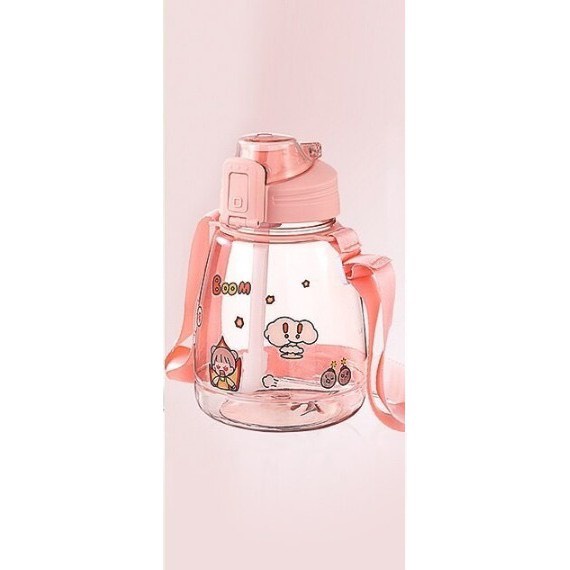 Bình Nước Trong Suốt 1100ml Tặng Kèm Dây Đeo Và Sticker