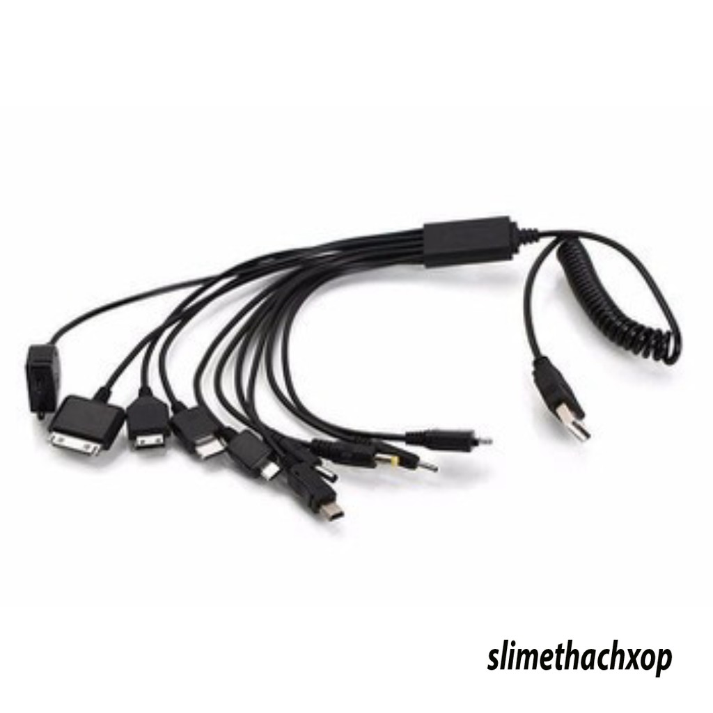 Cable sạc đa năng 10 đầu dây lò xo cam