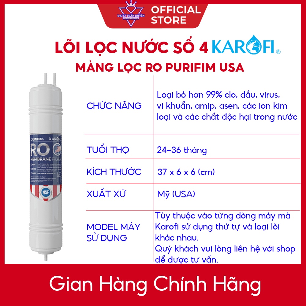 Lõi lọc nước số 4 Màng lọc RO Karofi Memberane Purifim USA 100 GDP - Màng đúc Mỹ