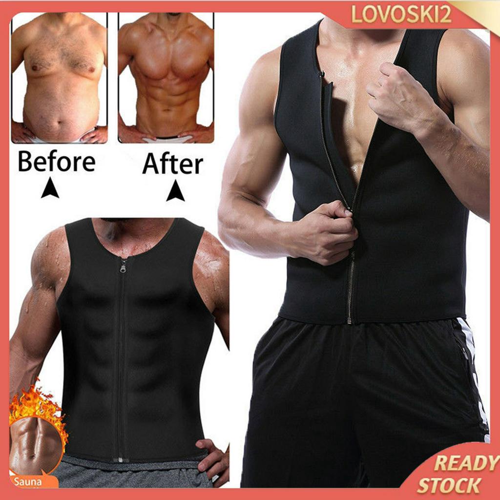 Men Zipper Sauna Sweat Trainer Vest Neoprene Yoga Thermal Body Shaper S