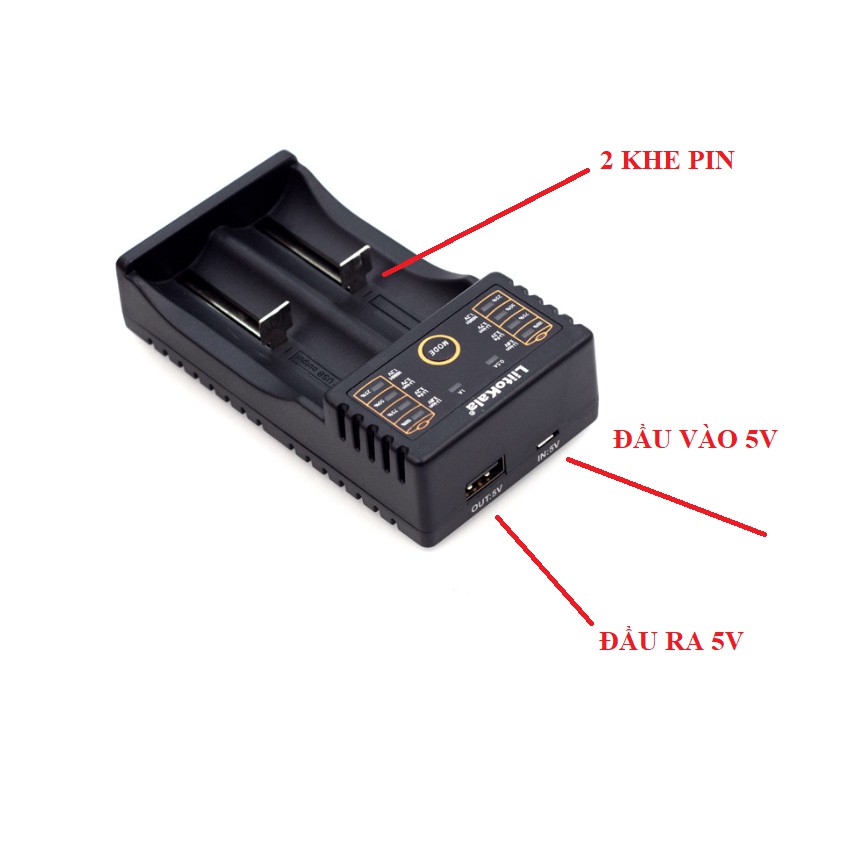 Bộ sạc 2 pin 3.7v loại 18650 Liitokala lii-202 pin 18650, 18490, 18350, 17670, 17500, 16340(RCR123), 14500, 10440, 26650