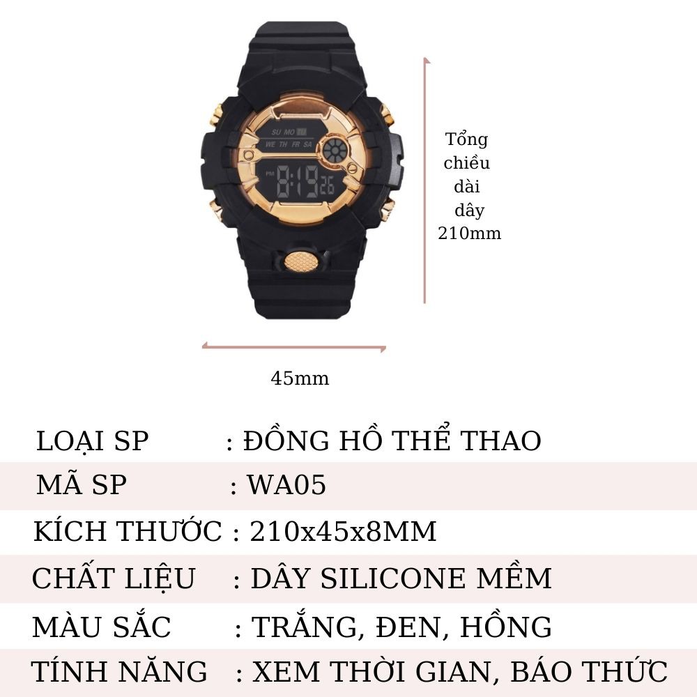 Đồng Hồ Điện Tử Unisex WA05 Chống Xước Nhẹ Nhiều Màu Xinh Xắn | BigBuy360 - bigbuy360.vn
