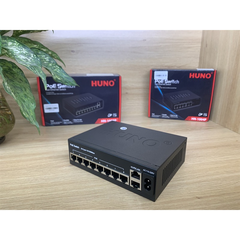 Bộ chia mạng Switch PoE Huno 4+2 HN-1004P, 8 +2 HN-1008P (2 cổng uplink) vỏ sắt, chống sét- Hàng chính hãng bảo hành 24T
