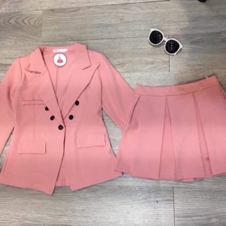 SÉT ÁO VEST NÚT + CHÂN VÁY XẾP LY