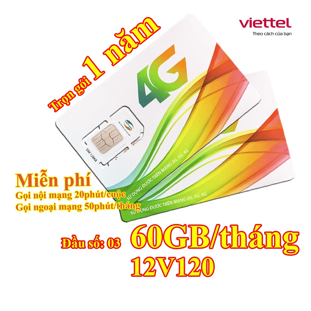 {BIG SALE} Sim nghe gọi VT 12V120 trọn gói 1 năm, miễn phí nghe gọi không giới hạn, 60Gb data tháng.