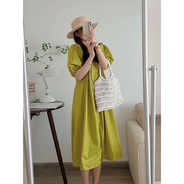 [Ảnh thật/Video]Đầm dáng dài Avenzer thiết kế xếp li phối hàng cúc nhẹ nhàng Váy dáng dài Hàn Quốc