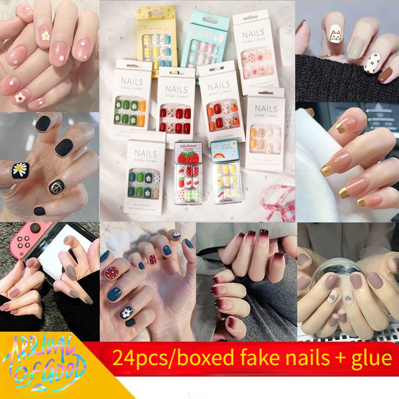 Bộ 24 móng tay móng giả kiểu dáng thời trang có thể tái sử dụng