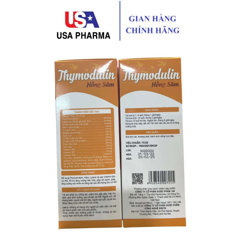 Thymodulin Hồng Sâm - Hỗ Trợ Tăng Cường Sức Khỏe Nâng Cao Sức Đề Kháng - Hộp 20 gói x 11,2g