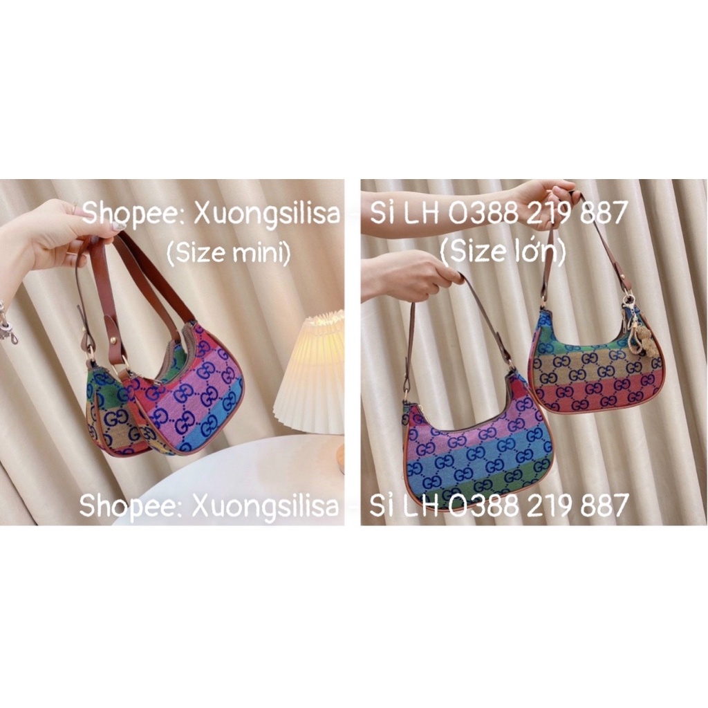 TÚI XÁCH NỮ TÚI KẸP NÁCH VẢI PHỐI QUAI DA 7 SẮC CẦU VỒNG CÓ ĐỦ SIZE CHO MẸ VÀ BÉ