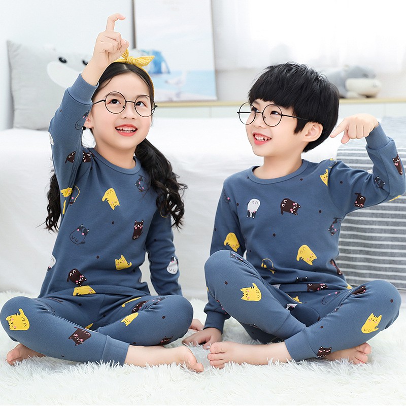 Bộ quần áo cotton cổ tròn thời trang thu đông cho trẻ em