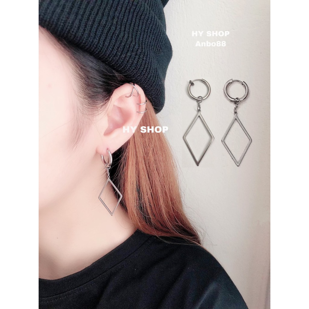 khuyên tai kẹp tai titan hình tứ giác lớn không gỉ không dị ứng nam nữ unisex BTS