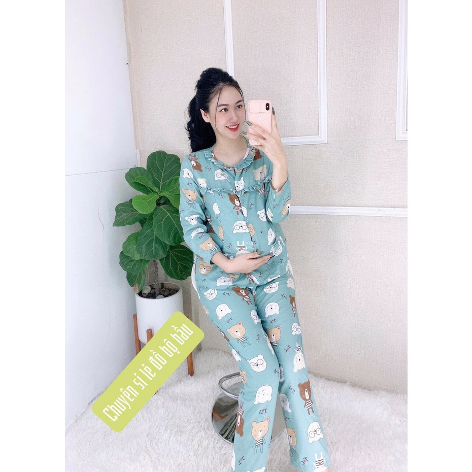 Bộ bầu và đồ sau sinh Dài tay chất Kate xinh xắn cho các mẹ bầu mặc nhà  &quot;có khóa kéo ti cho con bú&quot;