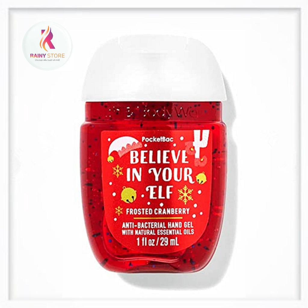 Gel rửa tay khô Bath &amp; Body Works Believe In Your Elf mùi Frosted Cranberry 29ml