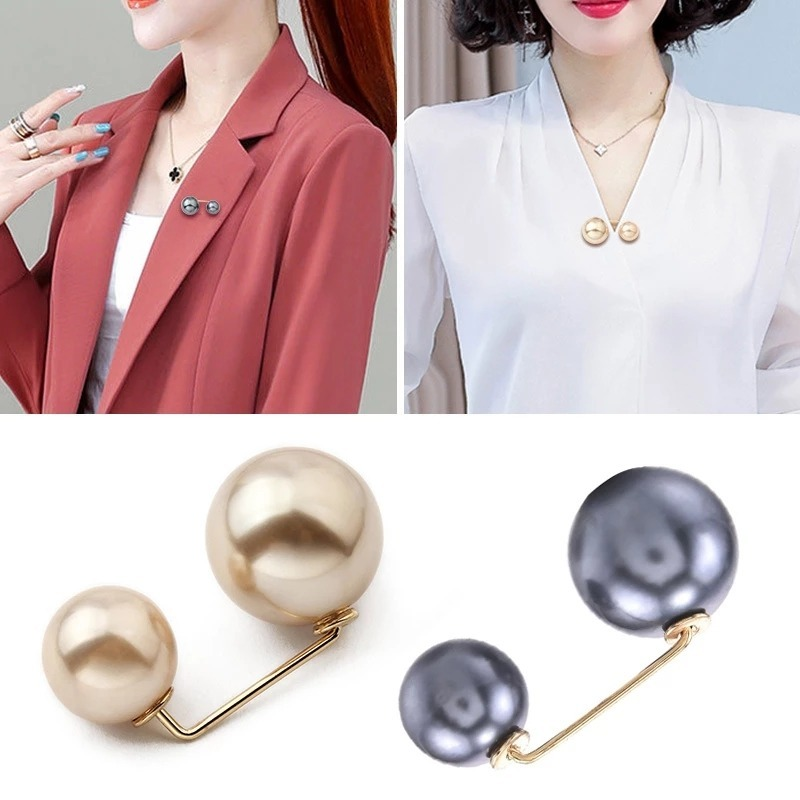 3Pcs Women Fashion Double Pearl Brooch/ Personality Clothes jacket Brooch Pin/ Lapel Hat Collar Jewelry