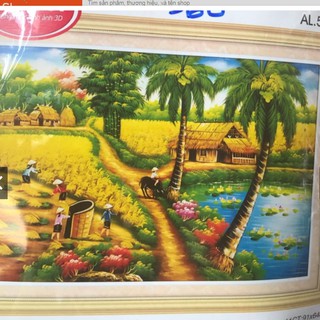 Tranh thêu làng quê mùa gặt 53470