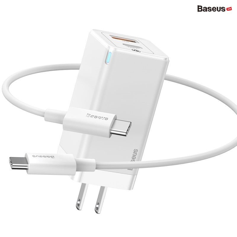 Bộ sạc nhanh thế hệ mới Baseus GaN 45W Mini Travel Quick Charger kèm cáp type C - C cho Smartphone / Tablet / Laptop