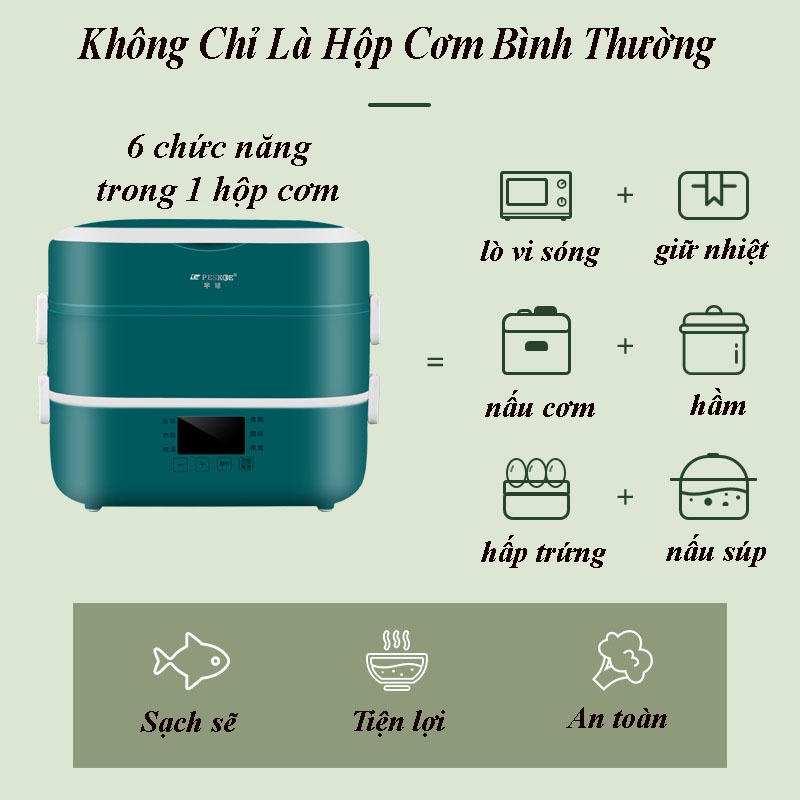 Hộp Cơm Cắm Điện Văn Phòng Lõi Sứ Công Suất 250W - Hộp Hâm Nóng Cơm Trưa Bằng Hơi Nước - BH 6 Tháng