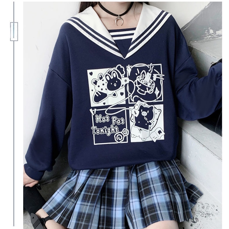 Áo khoác sweater tay dài cổ thủy thủ kiểu Nhật Bản dễ thương cho nữ | BigBuy360 - bigbuy360.vn
