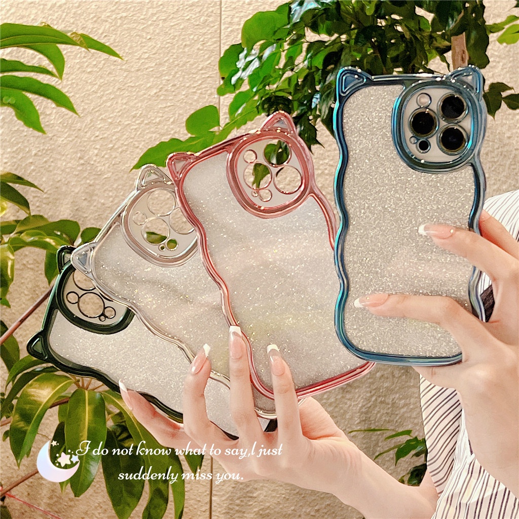 Ốp Điện Thoại tpu Mềm Họa Tiết Tai Mèo Lấp Lánh Mạ Điện Cho iphone 15 pro max 14 pro max 13 pro max 12 pro max