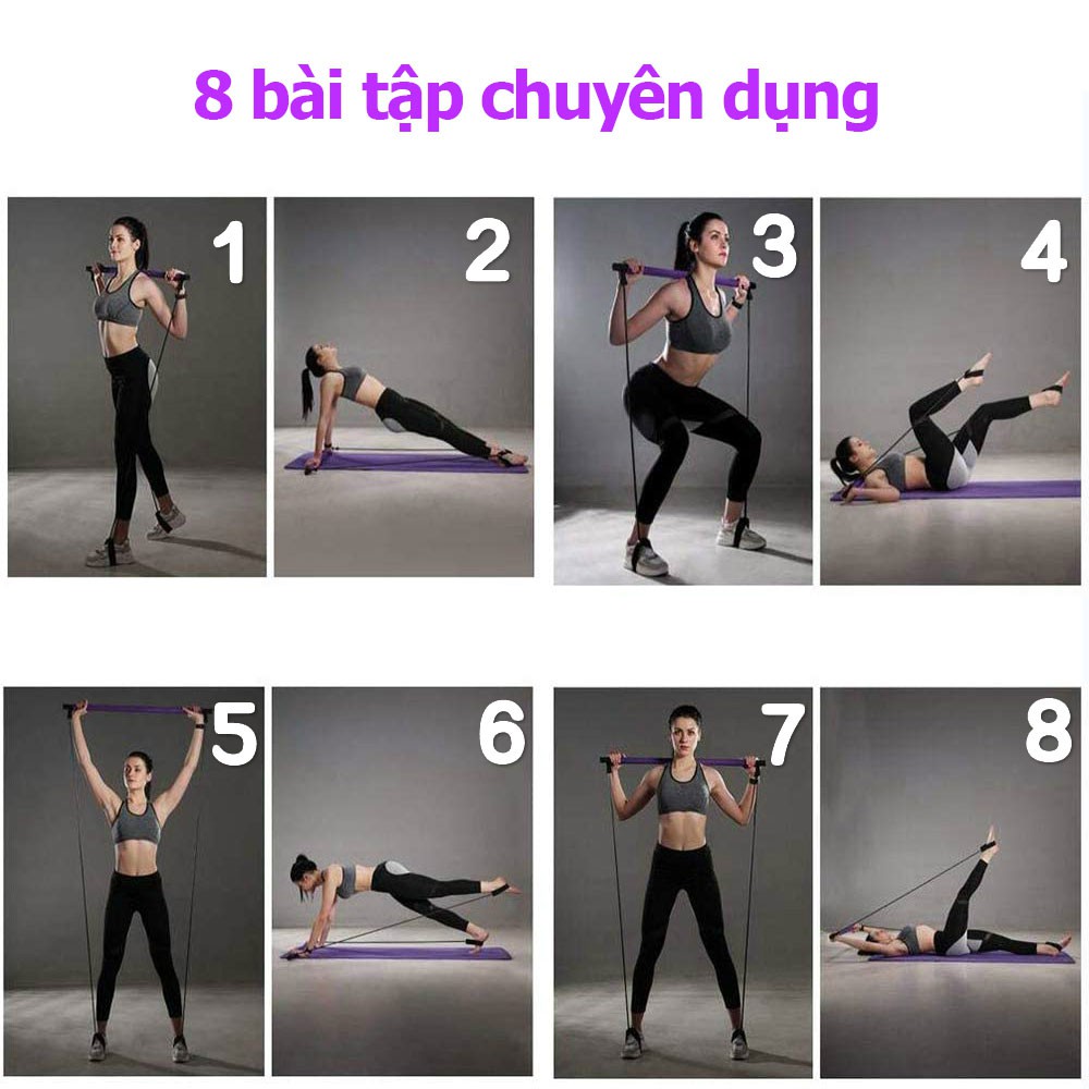 Thanh tập cơ Mông Đùi pilates bar Topbody có dây kháng lực dụng cụ tập toàn thân-GAYTA01