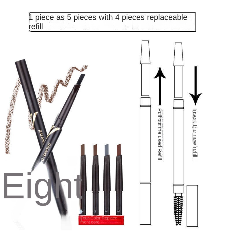 Bút Chì Kẻ Lông Mày Hai Đầu Xoay Tự Động Chống Nước Chống Mồ Hôi Không Lem Có Đầu Cọ Chải