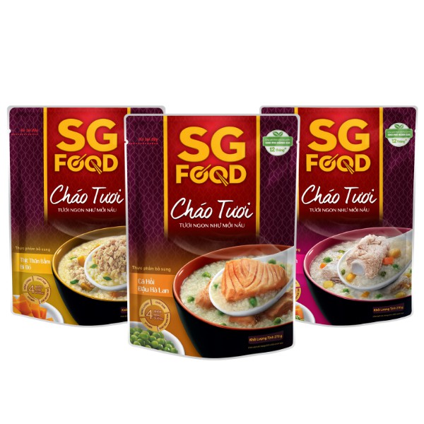 Lốc 31 - Cháo Tươi Sài Gòn Food 270g (Thịt Bằm, Sườn Non, Cá Hồi)