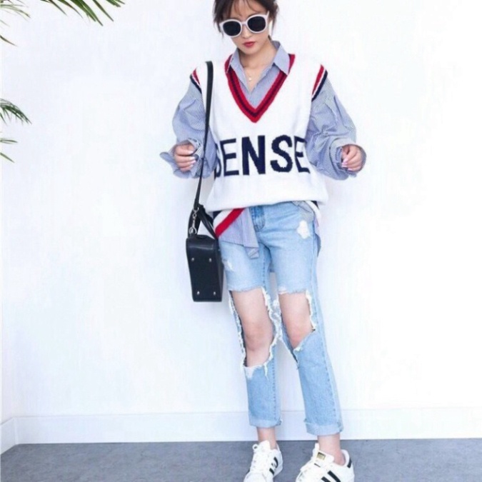 Gile Len Hàn Quốc GUMAX, Áo Len Gile Nữ Chữ SENSE Cổ Tim Chữ V Hàng Taobao Có Sẵn | BigBuy360 - bigbuy360.vn