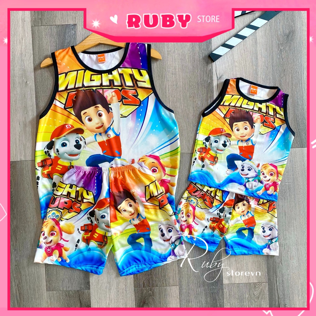 Đồ bộ thun SÁT NÁCH - 3 LỖ cho bé in hình siêu nhân kitty doremon size đến 47kg Bộ thun hoạt hình DBRBSN FULL SIZE