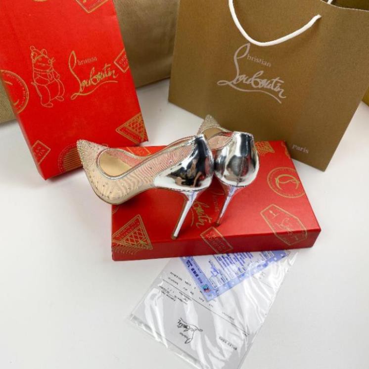 HKJ Giày Cao Gót 12p Gót Bạc Lưới Đính Đá Mềm Êm Fullbox Bill Túi Cao Cấp