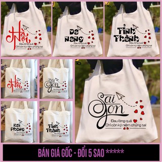 Túi tote vải canvas có khóa kéo in chữ Sài Gòn đau lòng quá, in tỉnh thành theo yêu cầu - Túi Mơ To store