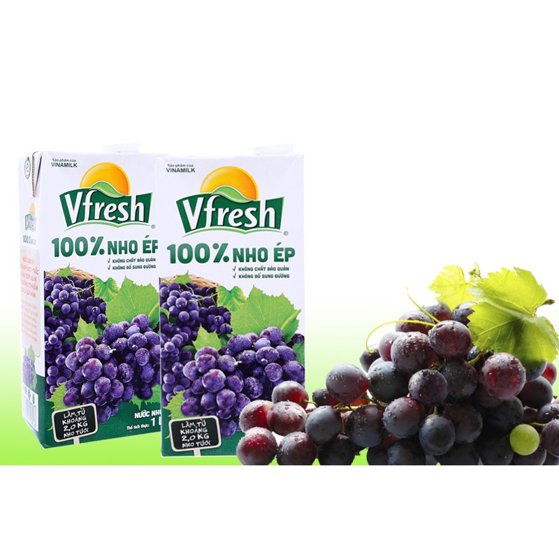 NƯỚC VFRESH NHO ÉP 100% - HỘP GIẤY 1L