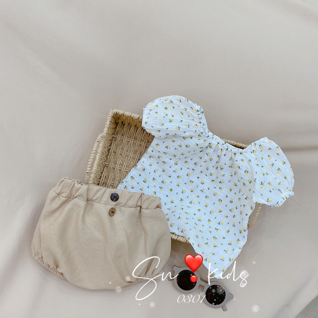 [GIÁ TỐT] Set Áo Cánh Tiên Hoa Nhí Phối Quần Bé Gái Chất Xô Muslin Cực Đẹp, Đồ Bộ Mùa Hè Cho Bé (V459)