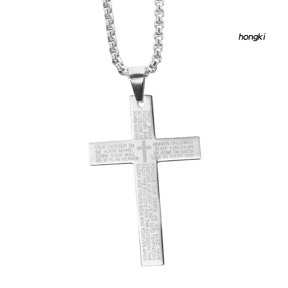 Vòng Cổ Bằng Thép Titan Mặt Thánh Giá Khắc Chữ Thời Trang Cho Nam