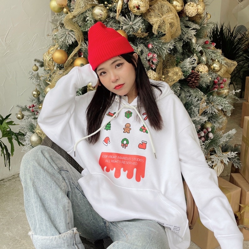 Áo nỉ có nón nam nữ noel hoodie chất liệu nỉ thương hiệu MAICUS phối màu trắng | BigBuy360 - bigbuy360.vn