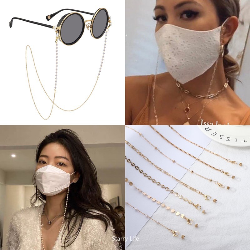 Dây Đeo Mắt Kính Đính Ngọc Trai Thời Trang Hàn Quốc