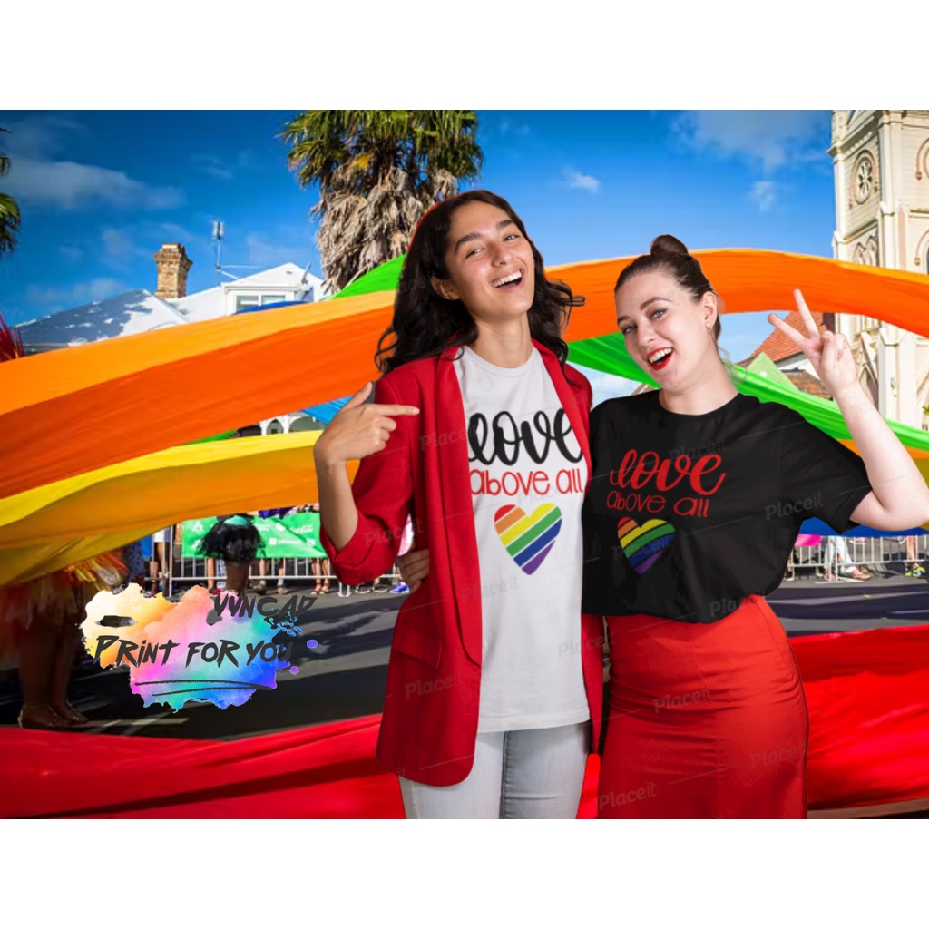 Áo Đôi Tình Nhân In Hình Lá Cờ LBGT “Love Above All” - Áo thun cotton Unisex T-Shirt ngày lễ Valentine