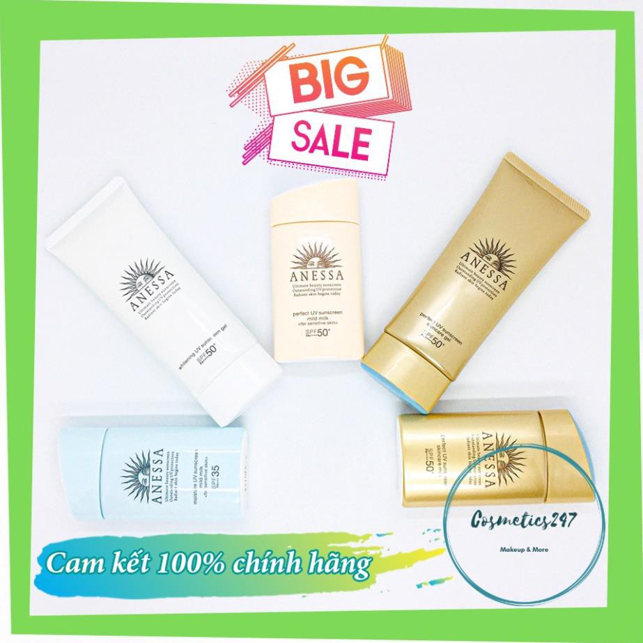 Kem chống nắng Anessa Perfect UV Sunscreen Skincare Milk SPF 50+ PA++ dành cho Da Dầu & Da Dầu Mụn màu vàng  60ml & 20ml