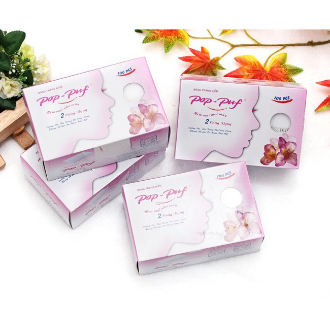 Bông tẩy trang Pop Puf 100 miếng, 100% Cotton 2 công dụng: dưỡng da, tẩy trang, hàng chính hãng công ty Yahoon