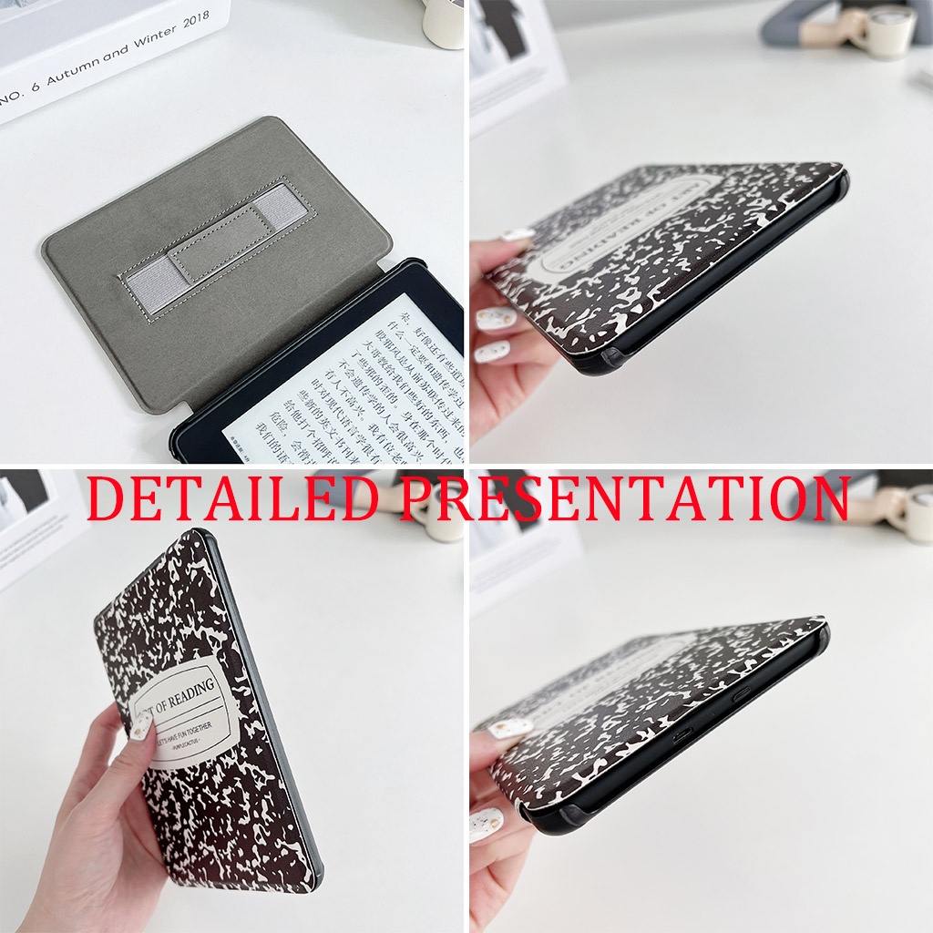 Ốp Điện Thoại Da PU Có Dây Đeo Cổ Tay In Họa Tiết Bò Sữa Cho Amazon kindle paperwhite 1 2 3 10th 6 inch Basic 5th Generation 11th 2021