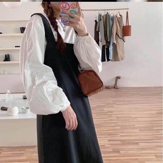 Set yếm kaki mix áo rúm tay