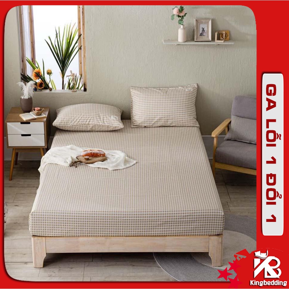 Bộ Ga Giường và 2 vỏ Gối 💖m2/m4/m6/m8💖 Poly Cotton 4 Mùa, Ga Giường Caro Nâu Be Đáng Yêu - Kingbedding
