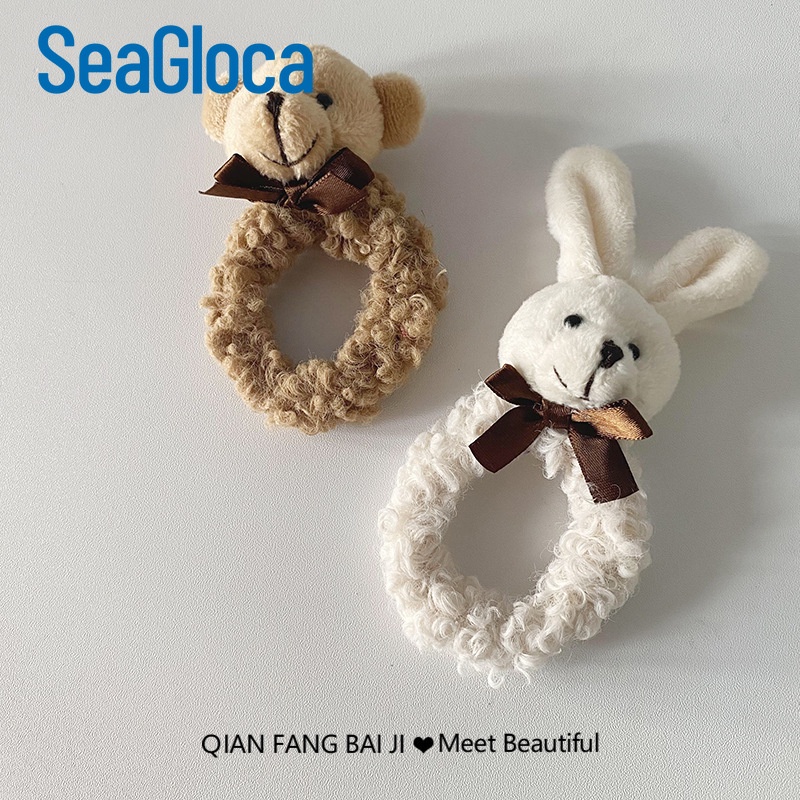 Dây cột tóc Seagloca hình thỏ/ gấu vải lông dễ thương