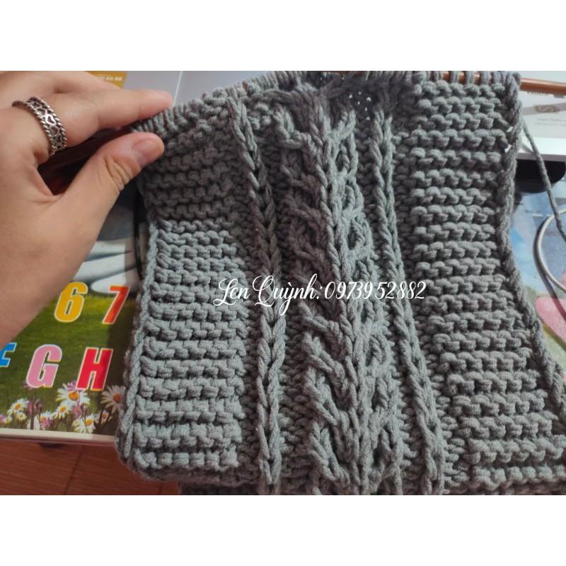 Khăn Len đan tay kiểu vặn thừng bông lúa độc lạ - Quà tặng handmade