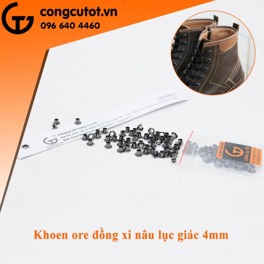 Khoen ore lục giác 4mm bằng đồng xi nâu túi 100 khoen