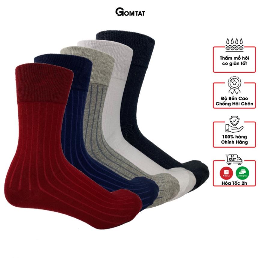 Hộp 5 Đôi Tất Giày Tây Gân Chìm Chất Liệu Cotton, Tất Cổ Cao Nam Cao Cấp Hút Ẩm Thoáng Khí -CB5
