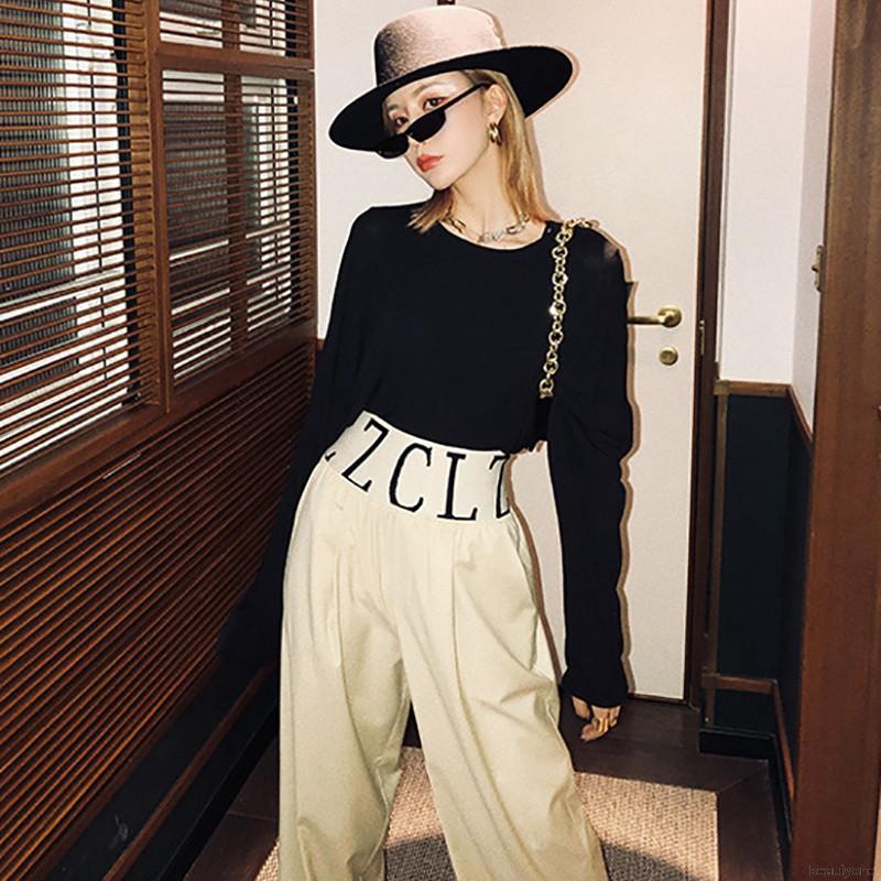 Quần ống rộng lưng thun cao màu trơn chất liệu co giãn thoải mái | BigBuy360 - bigbuy360.vn