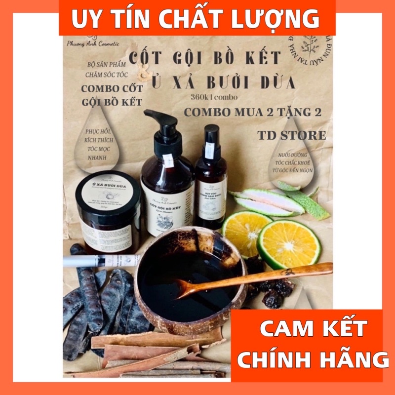 COMBO CỐT GỘI BỒ KẾT - Ủ XẢ BƯỞI DỪA ( Tặng dưỡng mi + xịt bưởi )