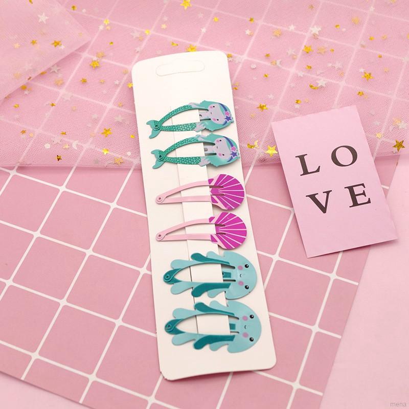 Set 6 kẹp tóc kim loại hình động vật/ trái cây dễ thương cho bé gái