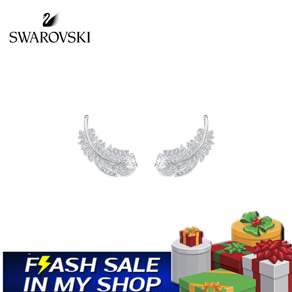 FLASH SALE 100% Swarovski Bông Tai Cá Tính Nữ NICE Yếu tố lông vũ Ánh sáng và Sức sống sang trọng FASHION Earrings trang sức đeo Trang sức