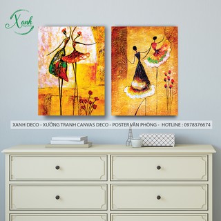 Bộ 2 tranh canvas cô gái múa ba lê  tặng đinh treo tranh